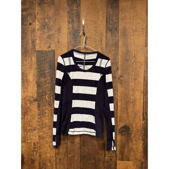 Lululemon Run: Switch Back Long Sleeve Wide Bold Stripe Size 8 EUC - Picture 2 of 4